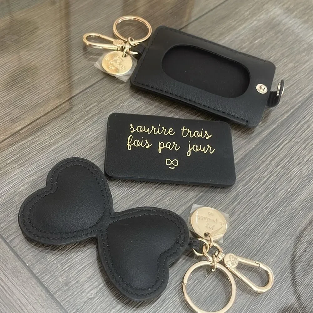 Maisin Gaja Handbag Tags Hangbag Charms Key Chains Faux Black Leather Gold-tone